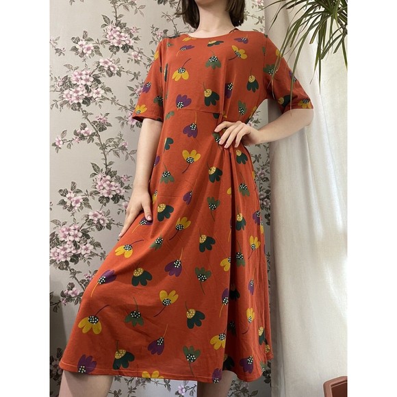 Gudrun Sjoden Floral Chamomile Boho Cotton Shortsleeve Tunic Dress Sz L - Picture 1 of 14